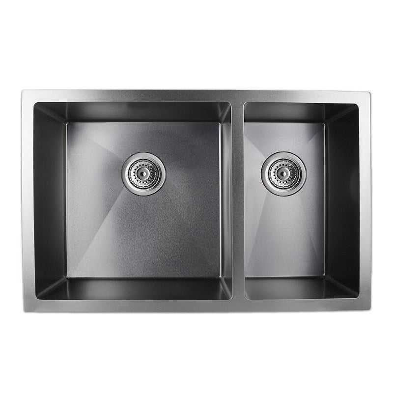 Round Corner Dark Grey Stainless Steel Handmade 1 and 1/2 Bowl Kitchen Sink 710*450*205mm