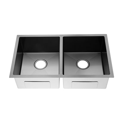 Round Corner Dark Grey Stainless Steel Handmade Double Bowl Kitchen Sink 770*450*215mm(with dark grey waste)