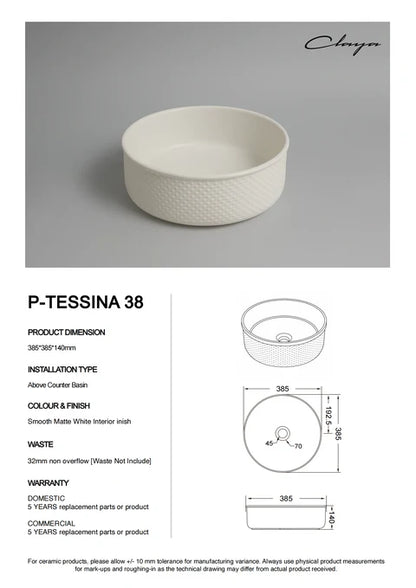 385*385*140mm Polar Subtly Textured Exterior with Matte White Interior Finish Above Counter Basin