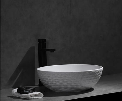 395*395*120mm Polar Textured Exterior Finish with Water Ripes & Matte White Interior Finish Above Counter Basin