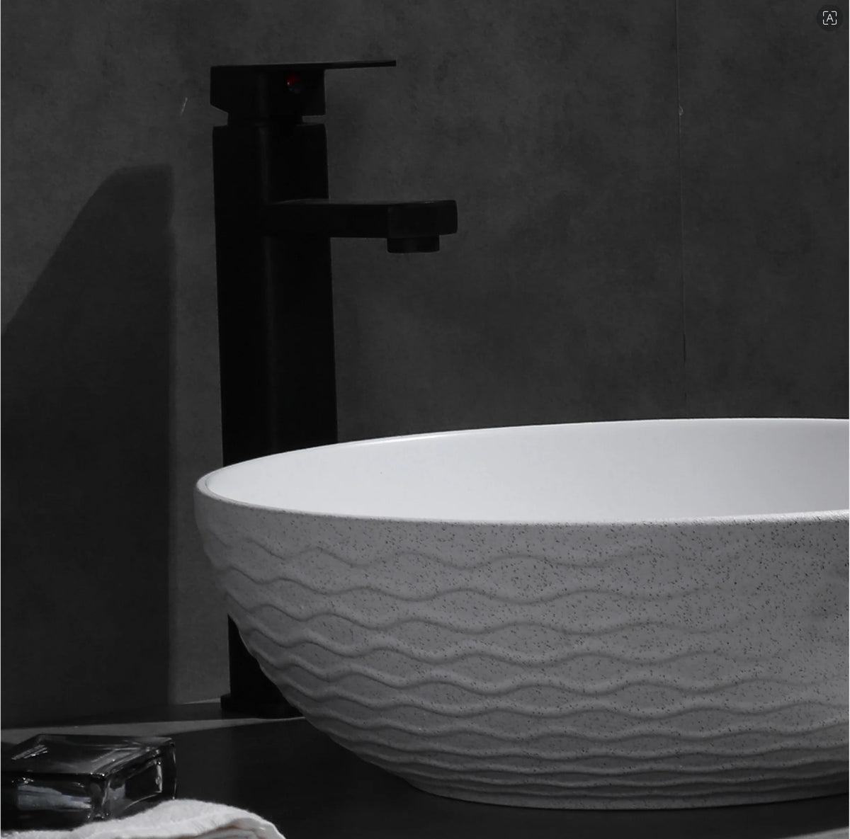 395*395*120mm Polar Textured Exterior Finish with Water Ripes & Matte White Interior Finish Above Counter Basin