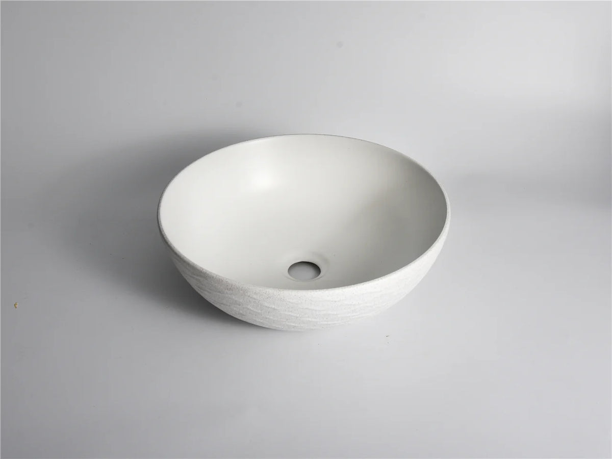 395*395*120mm Polar Textured Exterior Finish with Water Ripes & Matte White Interior Finish Above Counter Basin
