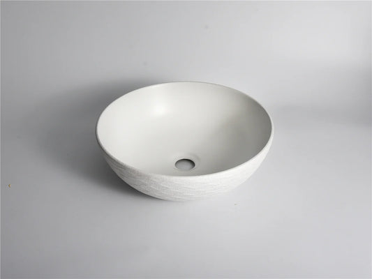 395*395*120mm Polar Textured Exterior Finish with Water Ripes & Matte White Interior Finish Above Counter Basin