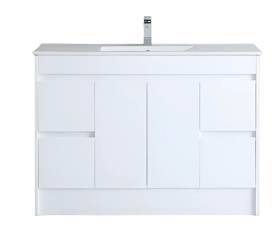 1200mm Polar Floor Vanity PVC Cabinet With Kickboard Only - Single Bowl - Gloss White