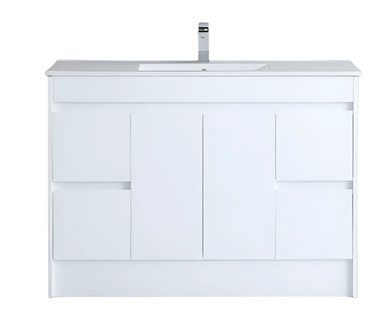 1200mm Polar Floor Vanity PVC Cabinet With Kickboard Only - Single Bowl - Gloss White
