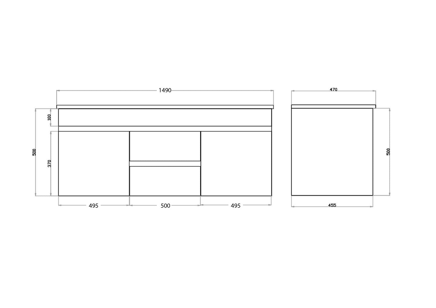 1500mm Polar Wall Hung Vanity PVC - Cabinet Only - Double Bowl - Gloss White