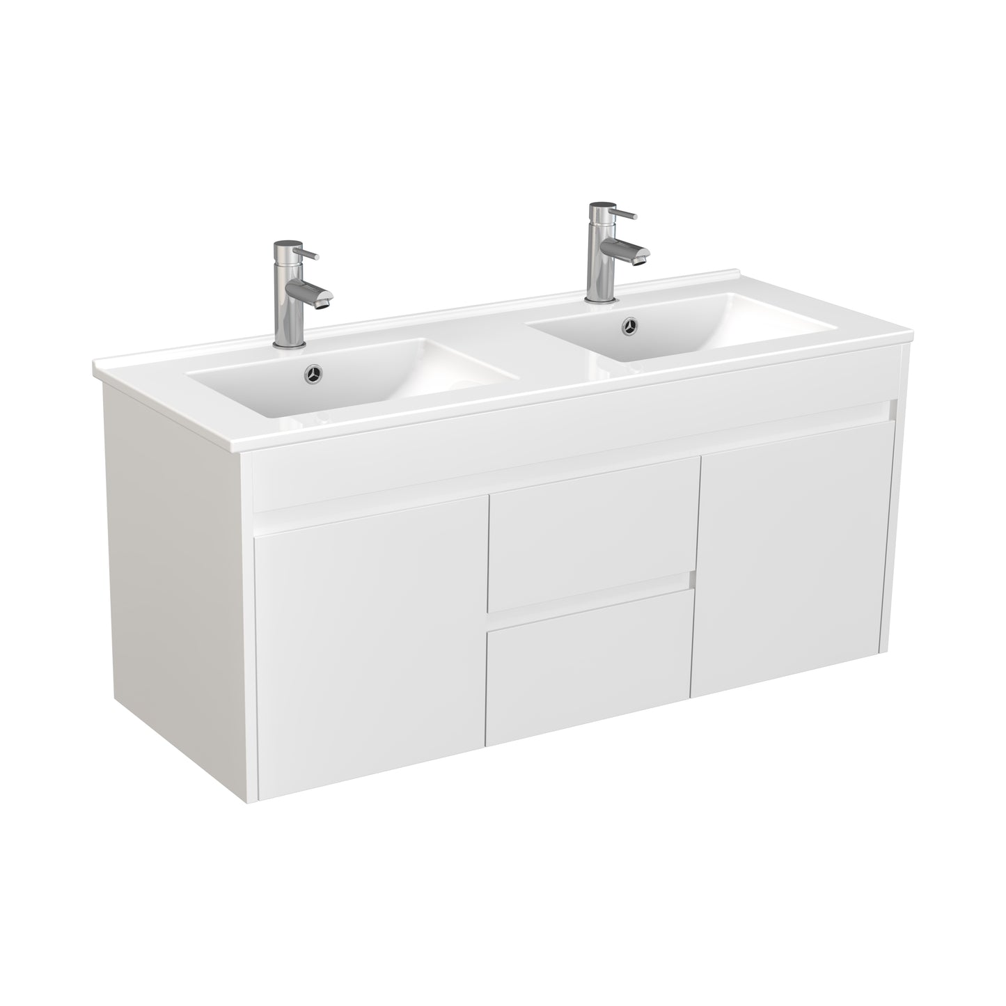 1500mm Polar Wall Hung Vanity PVC - Cabinet Only - Double Bowl - Gloss White