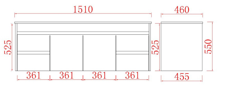 1500mm Polar Wall Hung Vanity PVC - Cabinet Only - Single Bowl - Gloss White