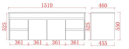 1500mm Polar Wall Hung Vanity PVC - Cabinet Only - Single Bowl - Gloss White