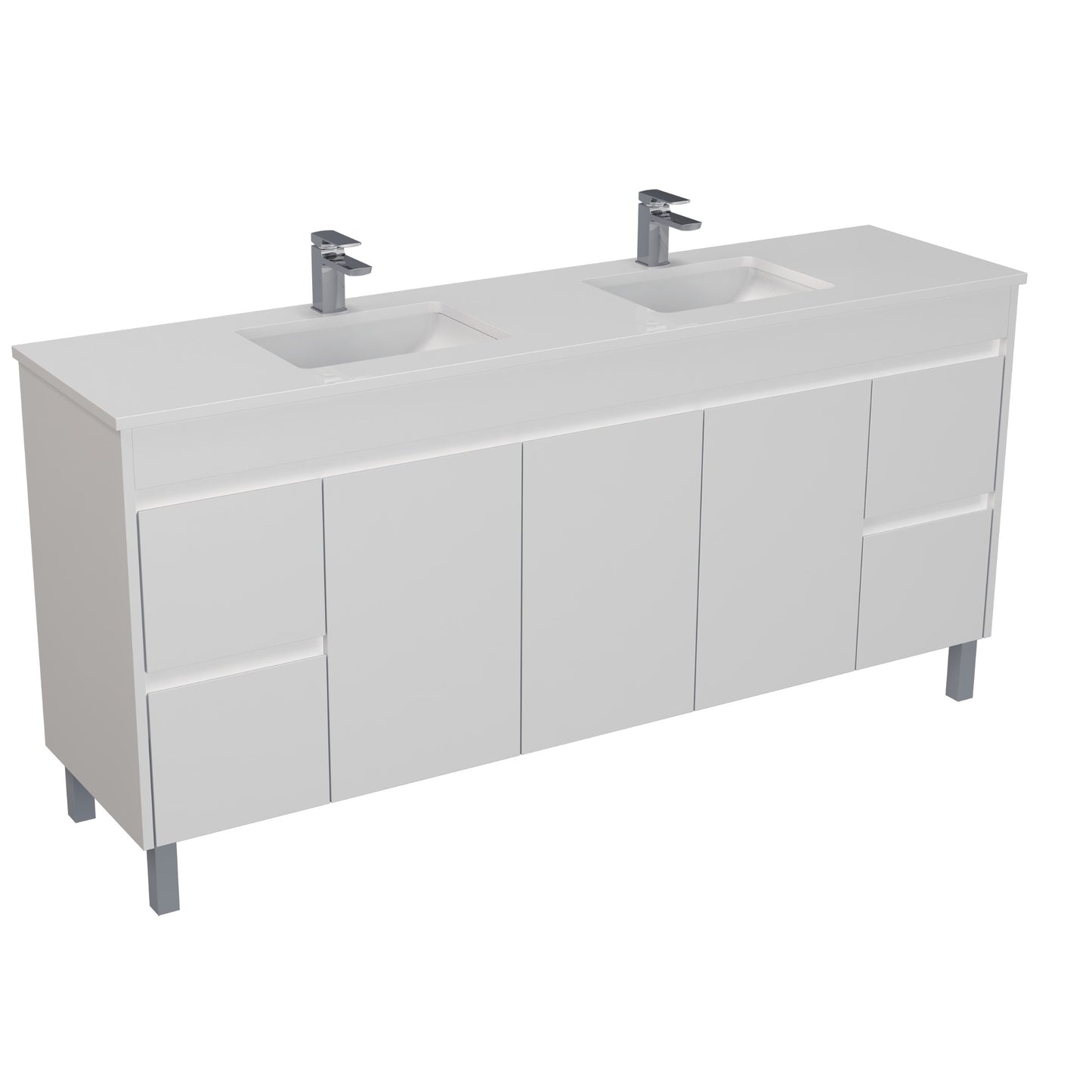 1800mm Polar Floor Vanity PVC - Cabinet Only - Double Bowl - Gloss White