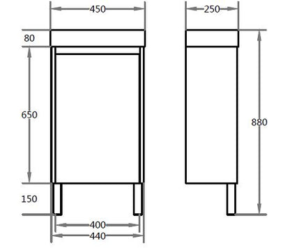 450mmx250mm Polar Mini Floor Vanity PVC - Cabinet Only - Right Hinge - Gloss White