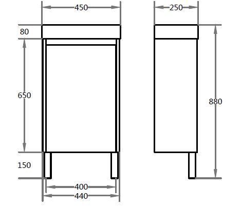 450mmx250mm Polar Mini Floor Vanity PVC - Cabinet Only - Right Hinge - Gloss White