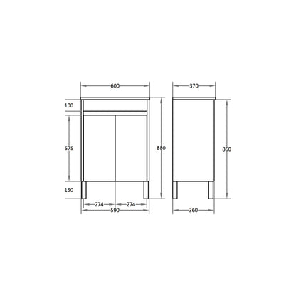 600mm Polar Slim Floor Vanity PVC - Cabinet Only - Gloss White