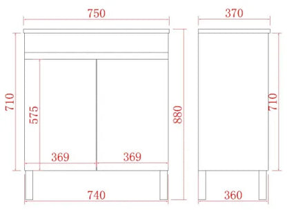 750mm Polar Slim Floor Vanity PVC - Cabinet Only - Gloss White