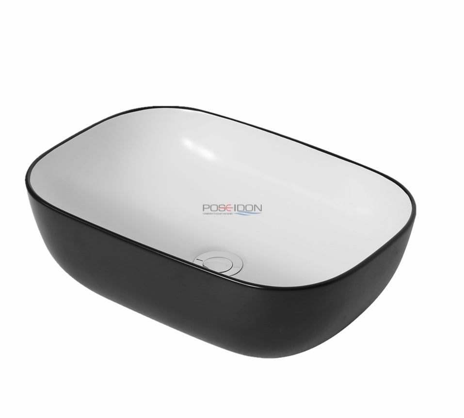 465mmx320mm  Above Counter Basin - Gloss Black & White