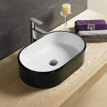 565mmx360mm  Above Counter Basin - Gloss Black & White