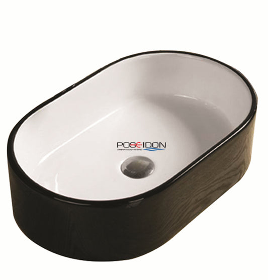565mmx360mm  Above Counter Basin - Gloss Black & White
