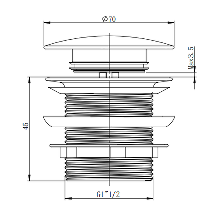 40mm Brass Bathtub Pop Up Waste - Non Overflow - Chrome