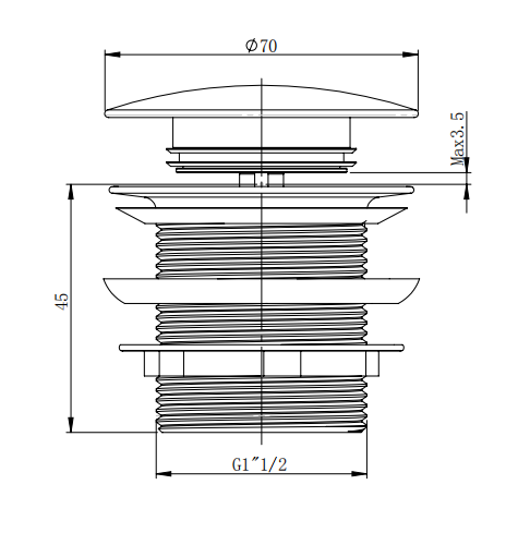 40mm Brass Bathtub Pop Up Waste - Non Overflow - Chrome