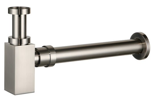 40mm Brass Square Bottle Trap - Brushed Nickel