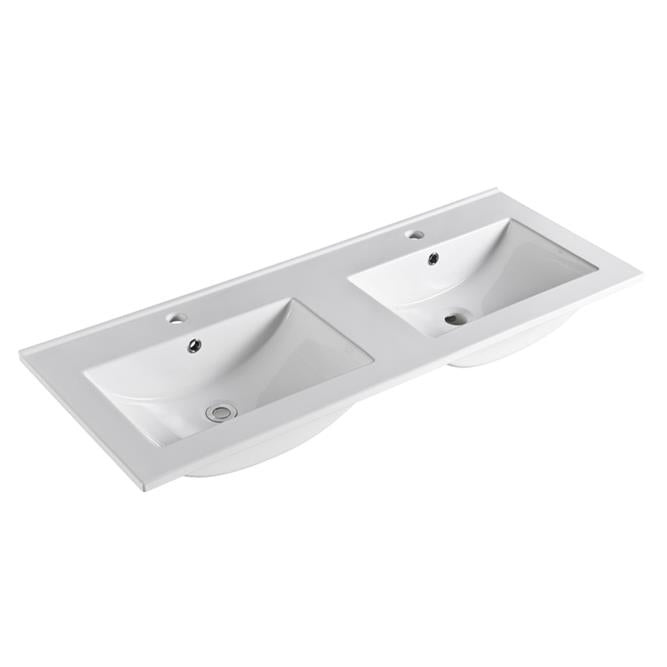 1200mm Vito Ceramic Top Double Bowl - Gloss White