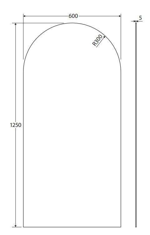 Arch Mirror, 600 x 1250mm AS1428.1:2021 Accessible Compliance
