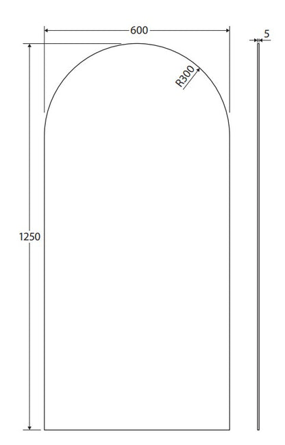 Arch Mirror, 600 x 1250mm AS1428.1:2021 Accessible Compliance
