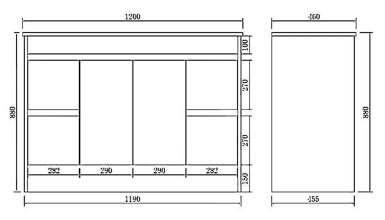 1200mm Polar Floor Vanity PVC Cabinet With Kickboard Only - Single Bowl - Gloss White