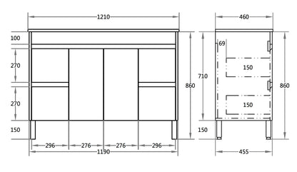 1200mm Polar Floor Vanity PVC - Cabinet Only - Single Bowl - Gloss White