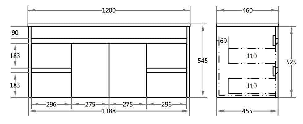 1200mm Polar Wall Hung Vanity PVC - Cabinet Only - Single Bowl - Gloss White