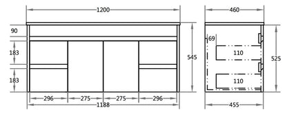 1200mm Polar Wall Hung Vanity PVC - Cabinet Only - Single Bowl - Gloss White
