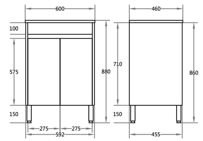 600mm Polar Floor Vanity PVC Cabinet Only - Gloss White