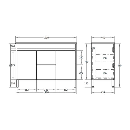 1200mm Evie Floor Vanity PVC - Cabinet Only - Double Bowl - Dark Brown