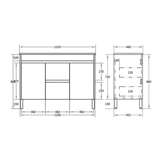 1200mm Evie Floor Vanity PVC - Cabinet Only - Double Bowl - Dark Brown