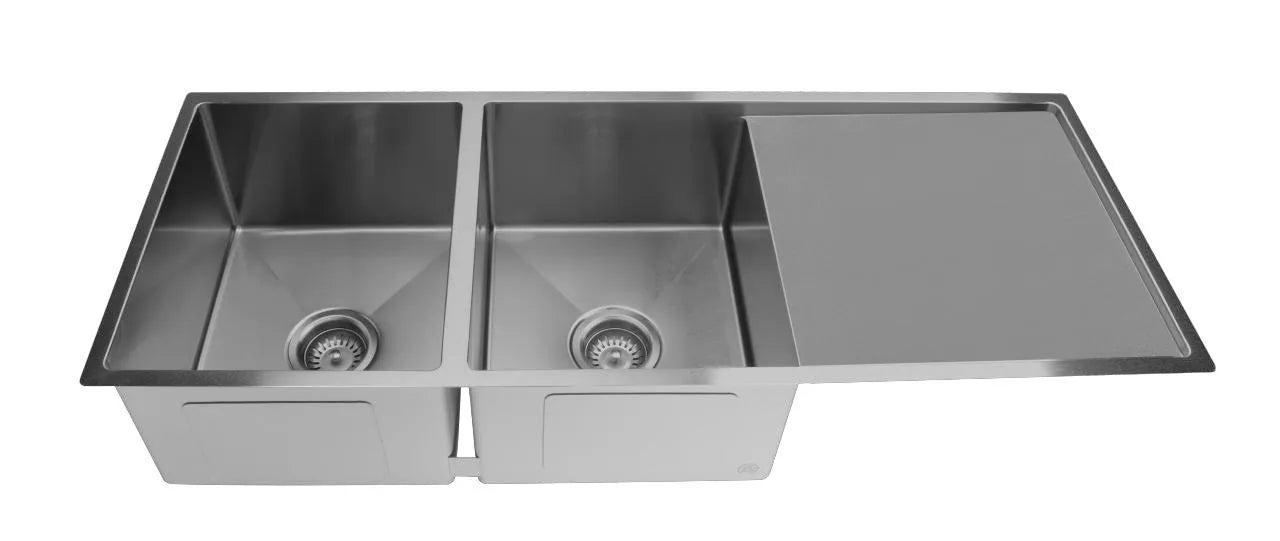 1160mm Stainless Steel Kitchen Sink with Drainer - Double Bowl - Gun Metal