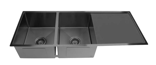 1160mm Stainless Steel Kitchen Sink with Drainer - Double Bowl - Matte Black