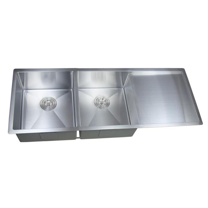 1160mm Stainless Steel Kitchen Sink with Drainer - Double Bowl - Brushed Nickel