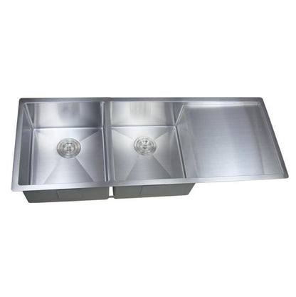 1160mm Stainless Steel Kitchen Sink with Drainer - Double Bowl - Brushed Nickel