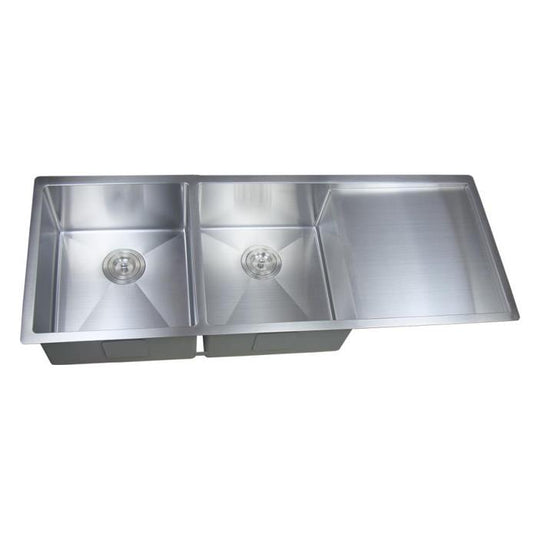 1160mm Stainless Steel Kitchen Sink with Drainer - Double Bowl - Brushed Nickel