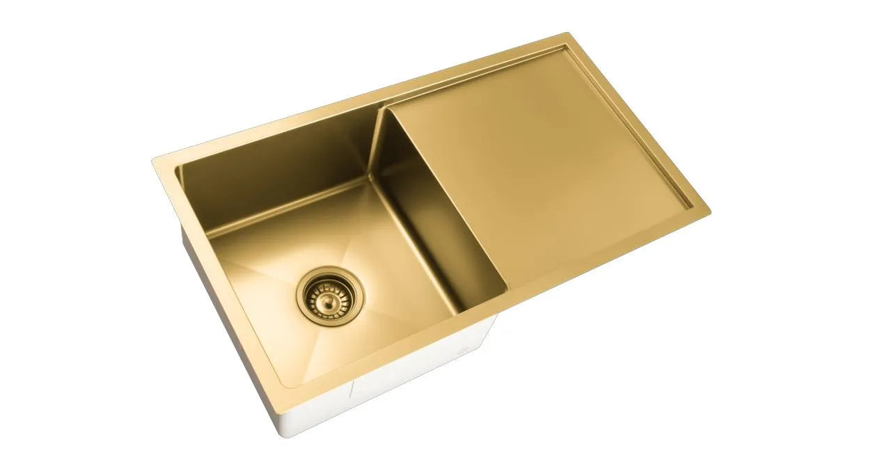 810mm Stainless Steel Kitchen Sink with Drainer - Single Bowl - Brushed Gold