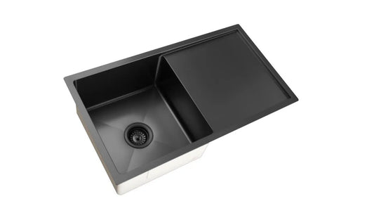 810mm Stainless Steel Kitchen Sink with Drainer - Single Bowl - Matte Black