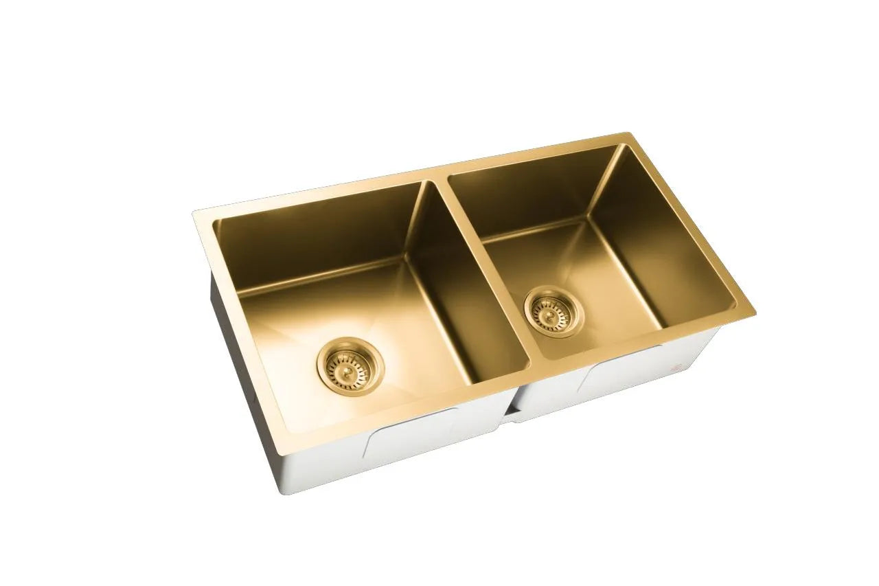 775mm Stainless Steel Kitchen Sink - Double Bowl - Brushed Gold