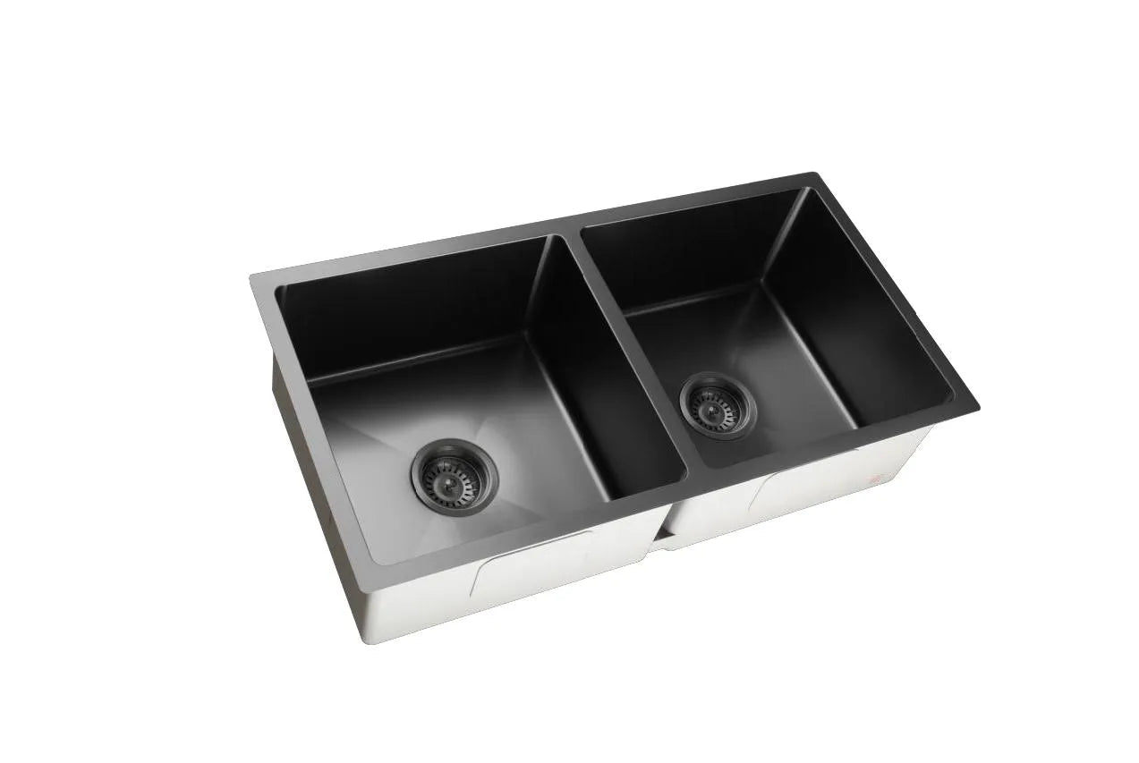 860mm Stainless Steel Kitchen Sink with Drainer - Single Bowl - Matte Black