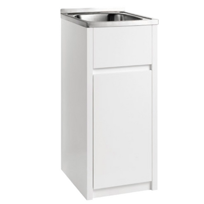 390mm 30L Stainless Steel Laundry Tub with PVC Cabinet - Gloss White
