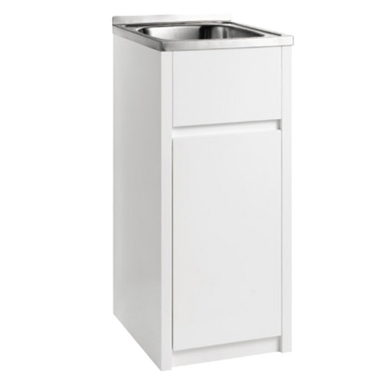 390mm 30L Stainless Steel Laundry Tub with PVC Cabinet - Gloss White