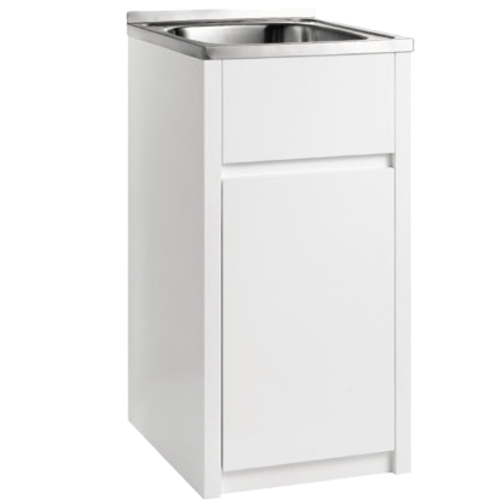 454mm 35L Stainless Steel Laundry Tub with PVC Cabinet - Gloss White
