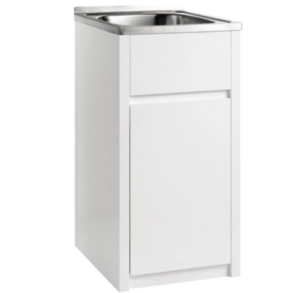 454mm 35L Stainless Steel Laundry Tub with PVC Cabinet - Gloss White