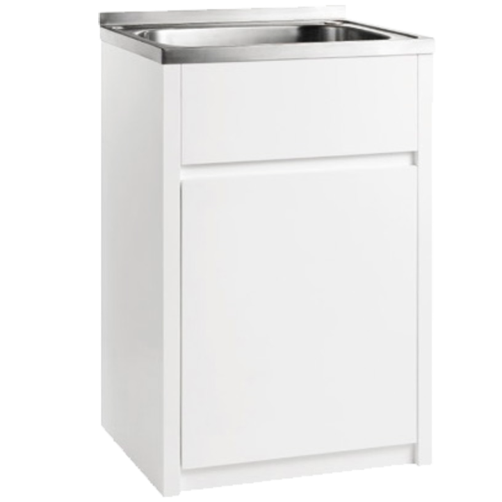 597mm 45L Stainless Steel Laundry Tub with PVC Cabinet - Gloss White