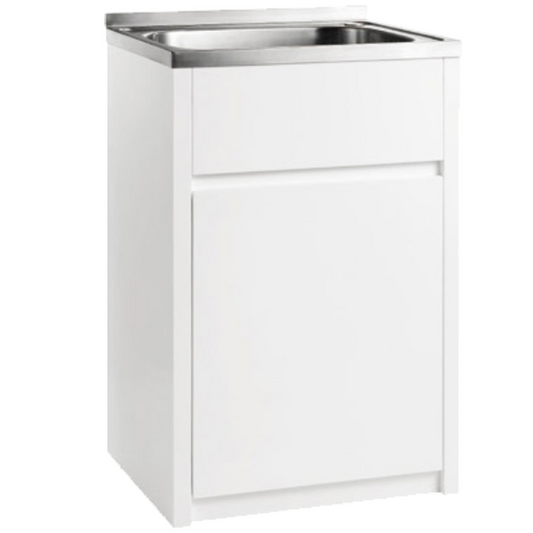 597mm 45L Stainless Steel Laundry Tub with PVC Cabinet - Gloss White