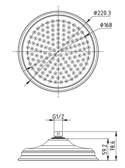 Clasico Shower Head Round Brushed Gold 220mm